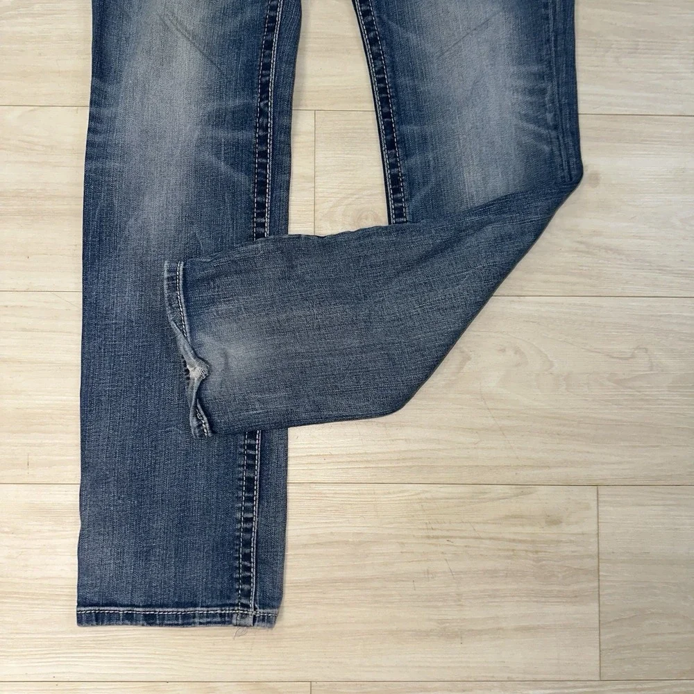 BKE Jeans Mens 34L Blue Derek Straight 36x33 Faded Whiskered Dark‎ Wash Denim